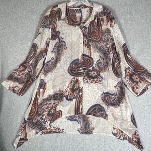 Chicos 1 Paisley Button Up Tunic Blouse Shirt Top Sheer Boho Artsy Boho Layering